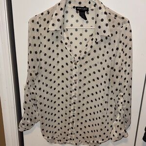 About A Girl Sheer Black Polka Dot Button Down Shirt